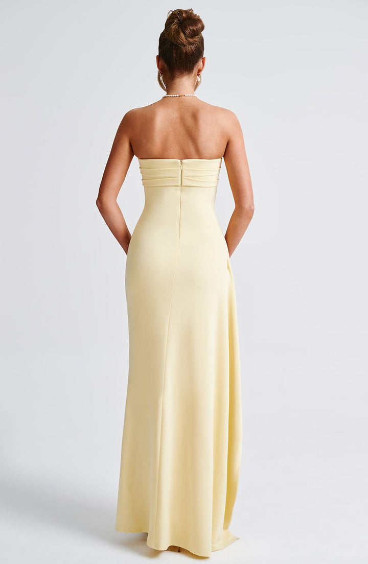 Damen Trägerloses Maxi Kleid | Hoher Schlitz Bodycon Kleid