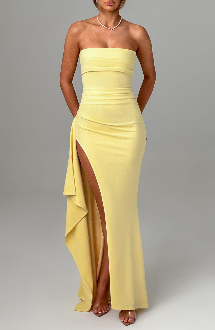 Damen Trägerloses Maxi Kleid | Hoher Schlitz Bodycon Kleid