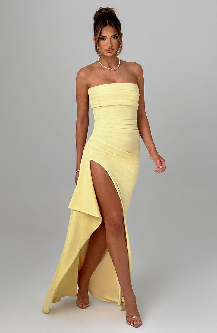 Damen Trägerloses Maxi Kleid | Hoher Schlitz Bodycon Kleid