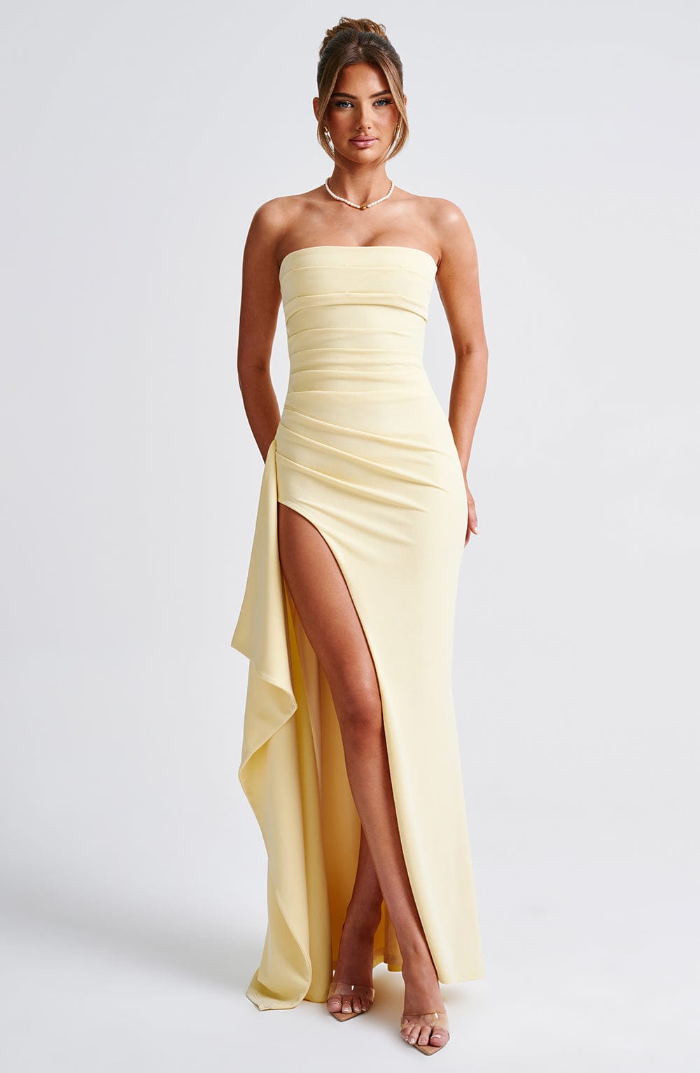 Damen Trägerloses Maxi Kleid | Hoher Schlitz Bodycon Kleid
