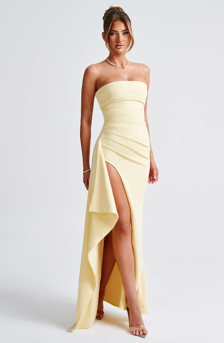 Damen Trägerloses Maxi Kleid | Hoher Schlitz Bodycon Kleid