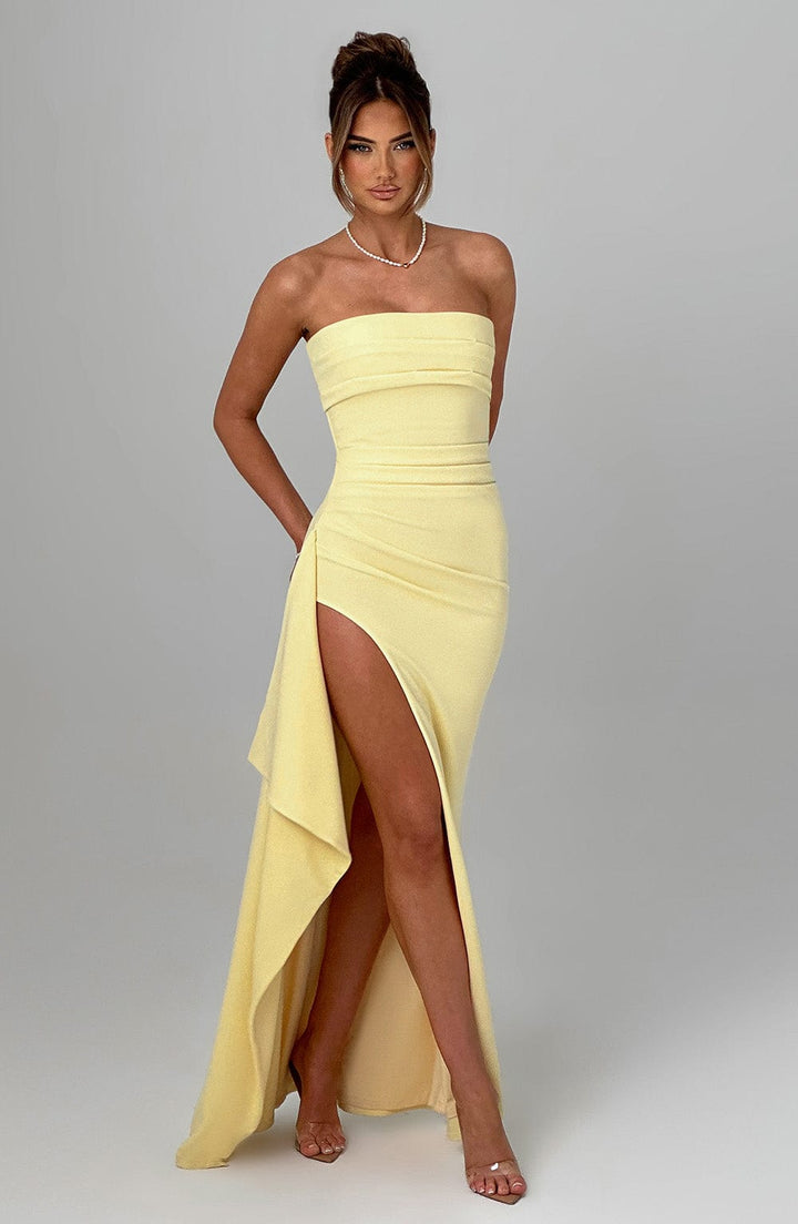 Damen Trägerloses Maxi Kleid | Hoher Schlitz Bodycon Kleid